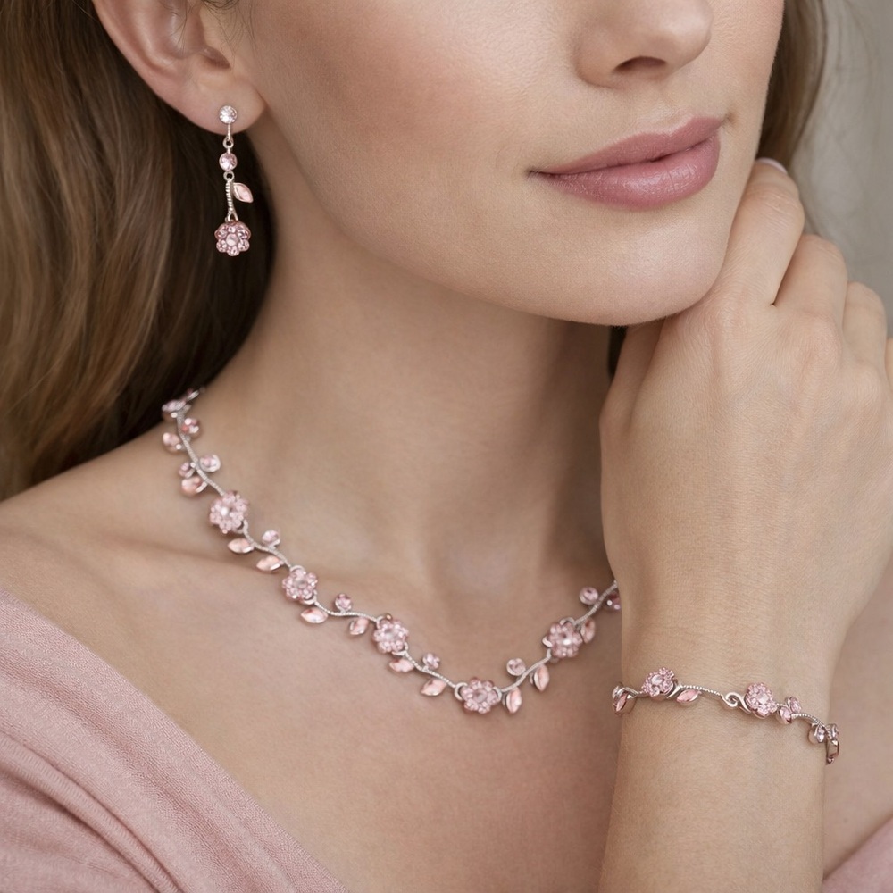 Floral Pink Necklace Set - Picture 4 of 4